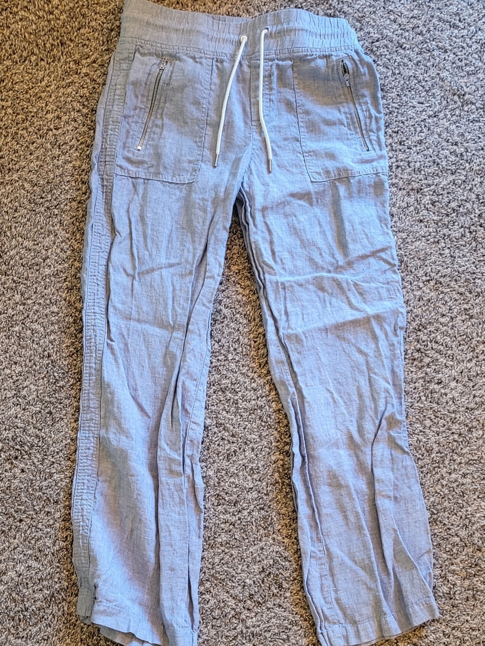 Athleta Light Blue Women's Drawstring Linen Blend Pants
